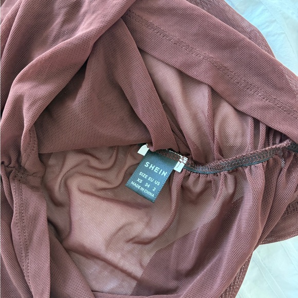 Brown Ruched Mesh Tank Top - Picture 4 of 4